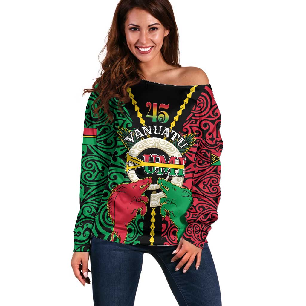 Vanuatu 45th Independence Day Off Shoulder Sweater Long God Yumi Stanap Wild Boar LT05