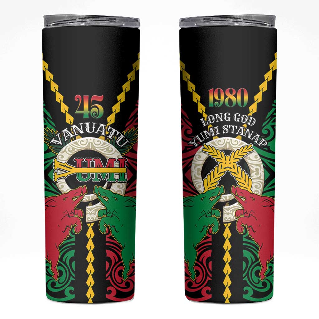 Vanuatu 45th Independence Day Skinny Tumbler Long God Yumi Stanap Wild Boar LT05 Black - Polynesian Pride
