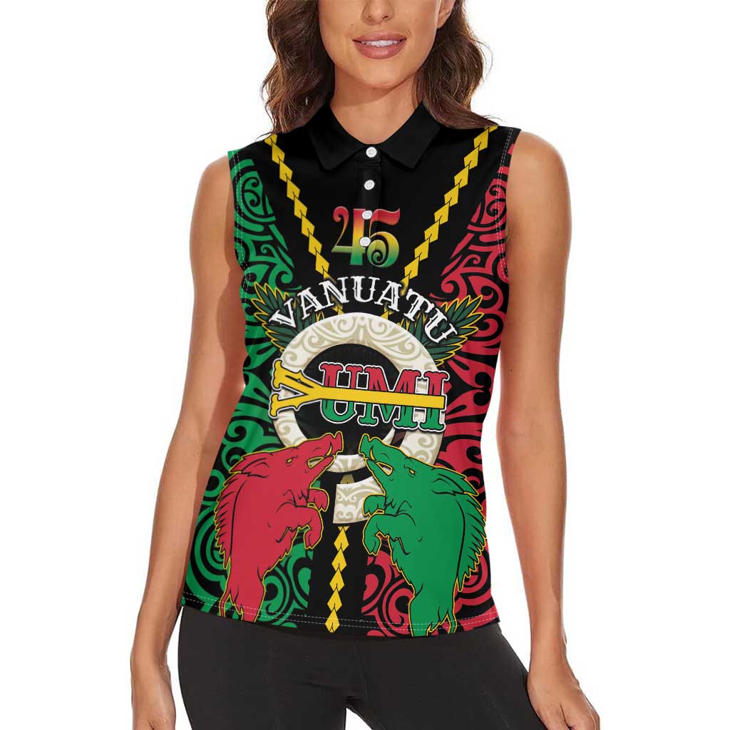 Vanuatu 45th Independence Day Women Sleeveless Polo Shirt Long God Yumi Stanap Wild Boar LT05 - Polynesian Pride