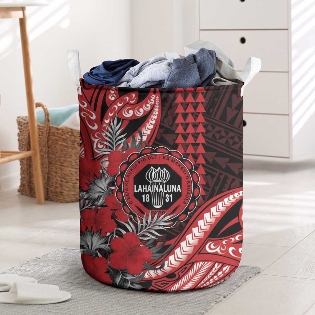 Hawaii Lahainaluna High School Laundry Basket Tribal Tattoo With Hibiscus Flowers