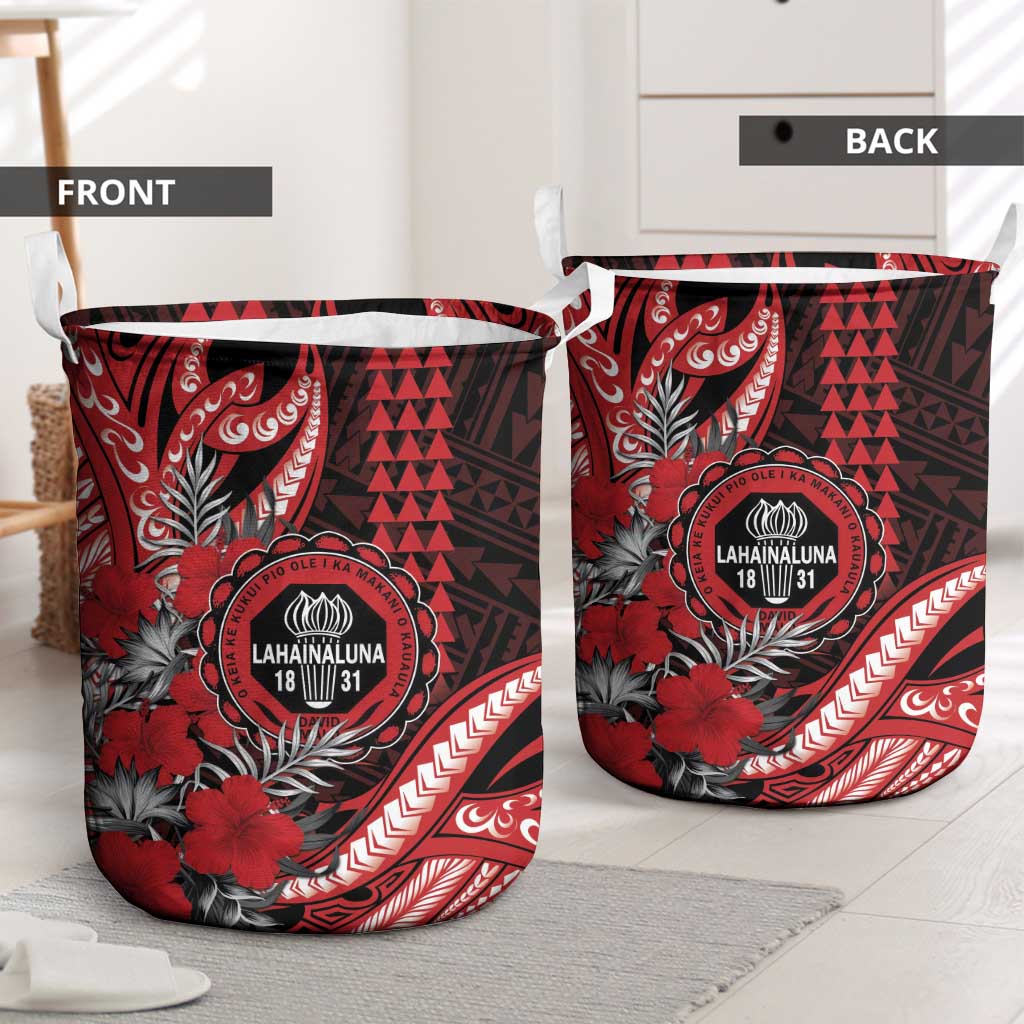Hawaii Lahainaluna High School Laundry Basket Tribal Tattoo With Hibiscus Flowers