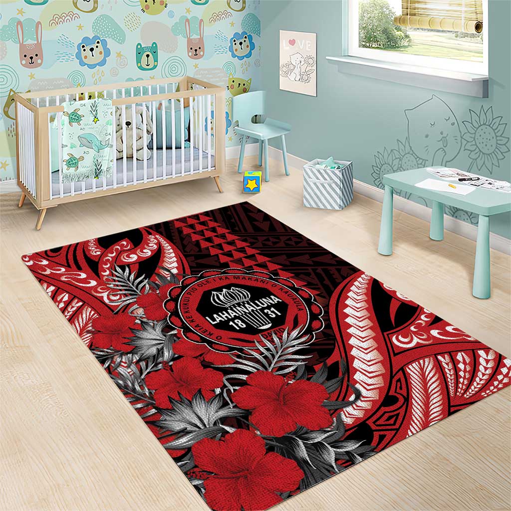 Hawaii Lahainaluna High School Area Rug Tribal Tattoo With Hibiscus Flowers