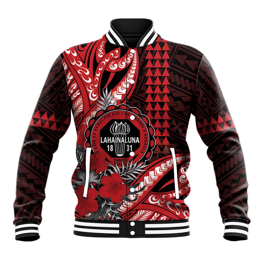 Personalized Hawaii Lahainaluna High School Baseball Jacket Tribal Tattoo With Hibiscus Flowers