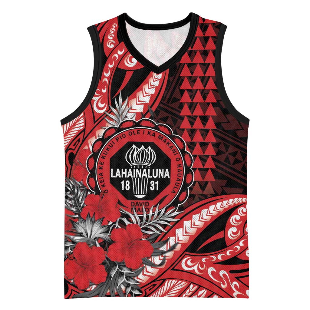 Personalized Hawaii Lahainaluna High School Basketball Jersey Tribal Tattoo With Hibiscus Flowers LT05 Unisex Red - Polynesian Pride