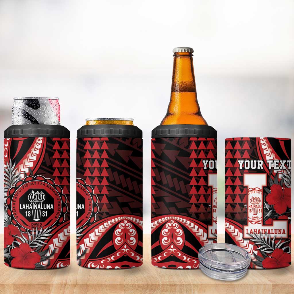 Personalized Hawaii Lahainaluna High School 4 in 1 Can Cooler Tumbler Tribal Tattoo With Hibiscus Flowers LT05 - Polynesian Pride
