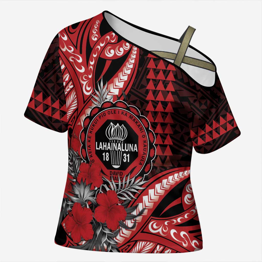 Personalized Hawaii Lahainaluna High School Cross Shoulder Shirt Tribal Tattoo With Hibiscus Flowers