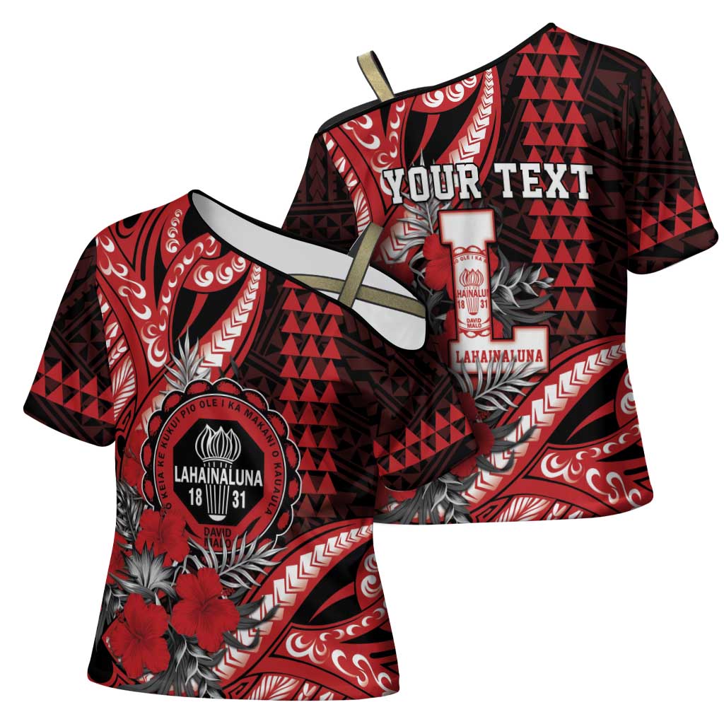 Personalized Hawaii Lahainaluna High School Cross Shoulder Shirt Tribal Tattoo With Hibiscus Flowers LT05 - Polynesian Pride