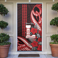 Personalized Hawaii Lahainaluna High School Door Cover Tribal Tattoo With Hibiscus Flowers LT05 Red - Polynesian Pride