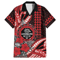 Personalized Hawaii Lahainaluna High School Family Matching Off Shoulder Short Dress and Hawaiian Shirt Tribal Tattoo With Hibiscus Flowers LT05 Dad's Shirt - Short Sleeve Red - Polynesian Pride