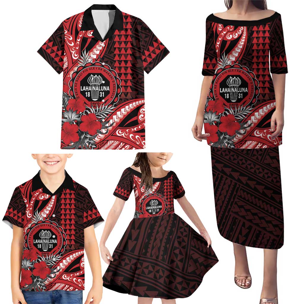 Personalized Hawaii Lahainaluna High School Family Matching Puletasi and Hawaiian Shirt Tribal Tattoo With Hibiscus Flowers LT05 - Polynesian Pride