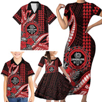 Personalized Hawaii Lahainaluna High School Family Matching Short Sleeve Bodycon Dress and Hawaiian Shirt Tribal Tattoo With Hibiscus Flowers LT05 - Polynesian Pride