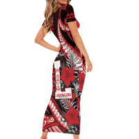 Personalized Hawaii Lahainaluna High School Family Matching Short Sleeve Bodycon Dress and Hawaiian Shirt Tribal Tattoo With Hibiscus Flowers LT05 - Polynesian Pride