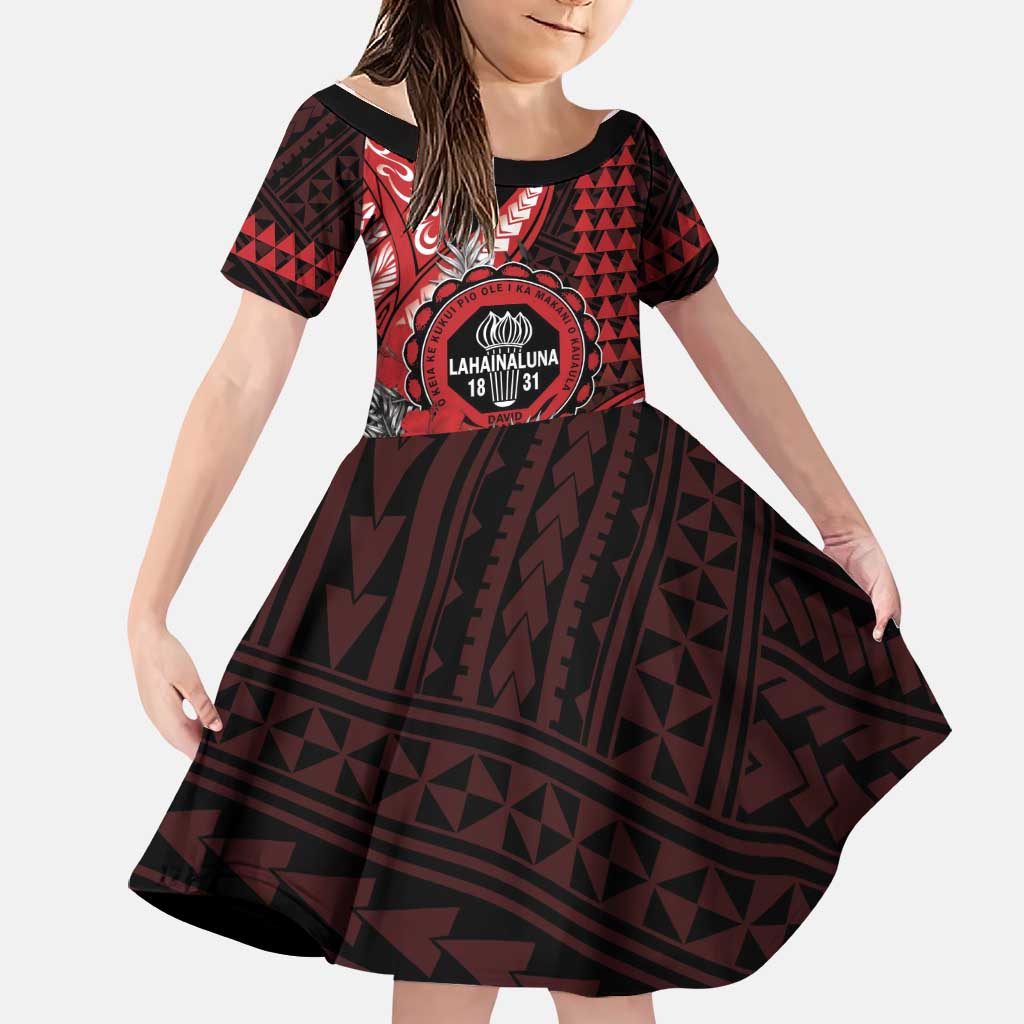 Personalized Hawaii Lahainaluna High School Family Matching Tank Maxi Dress and Hawaiian Shirt Tribal Tattoo With Hibiscus Flowers LT05 Daughter's Dress Red - Polynesian Pride