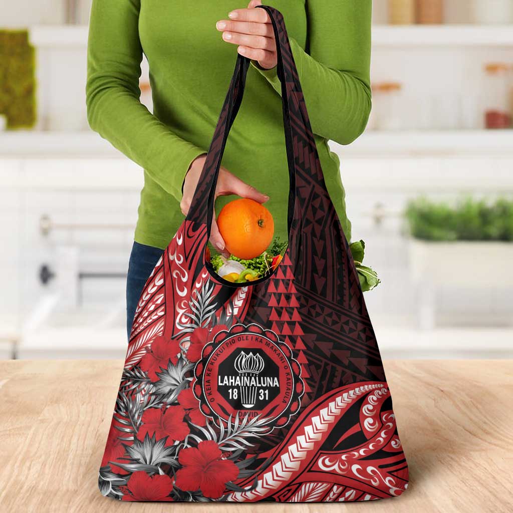Hawaii Lahainaluna High School Grocery Bag Tribal Tattoo With Hibiscus Flowers LT05 - Polynesian Pride