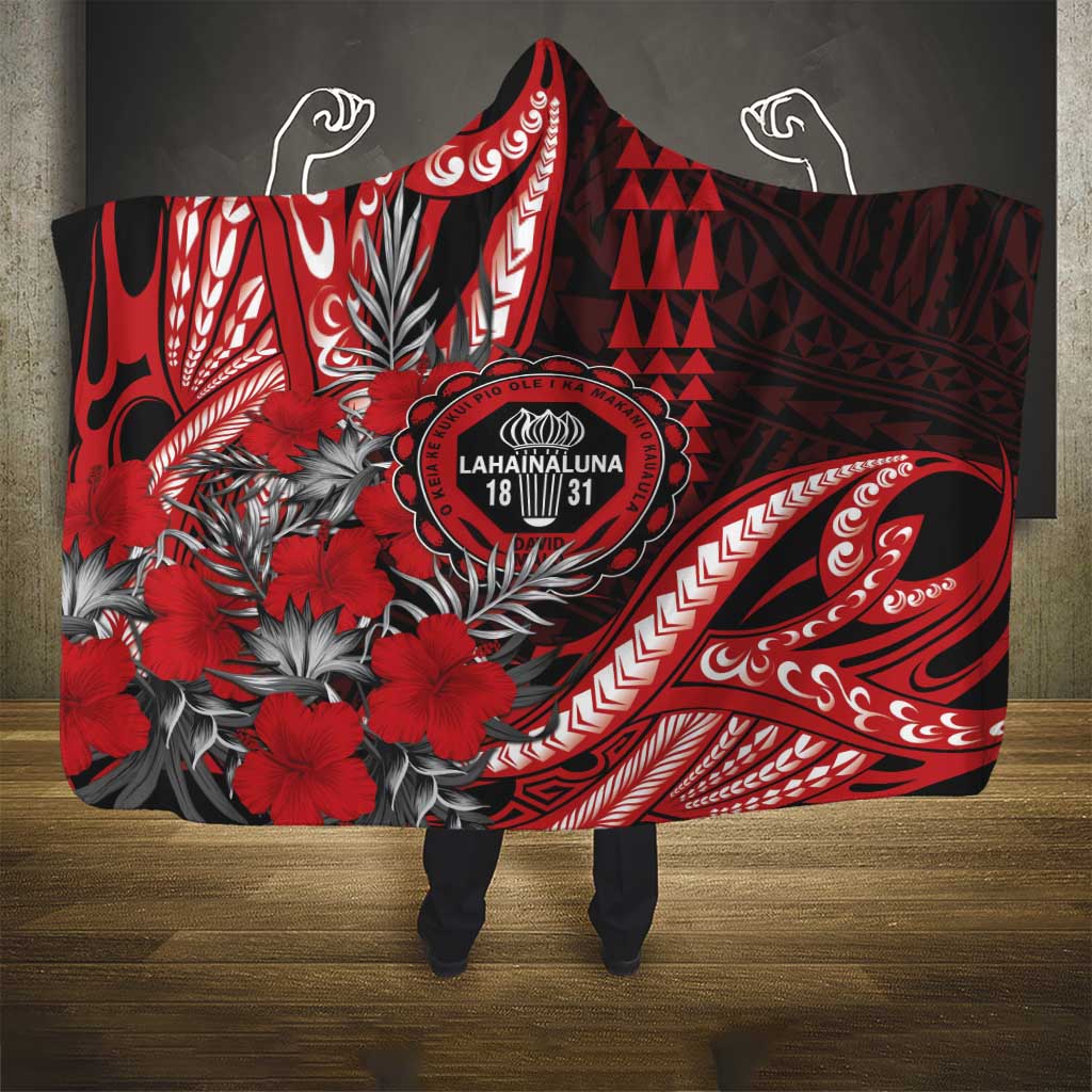 Hawaii Lahainaluna High School Hooded Blanket Tribal Tattoo With Hibiscus Flowers LT05 - Polynesian Pride