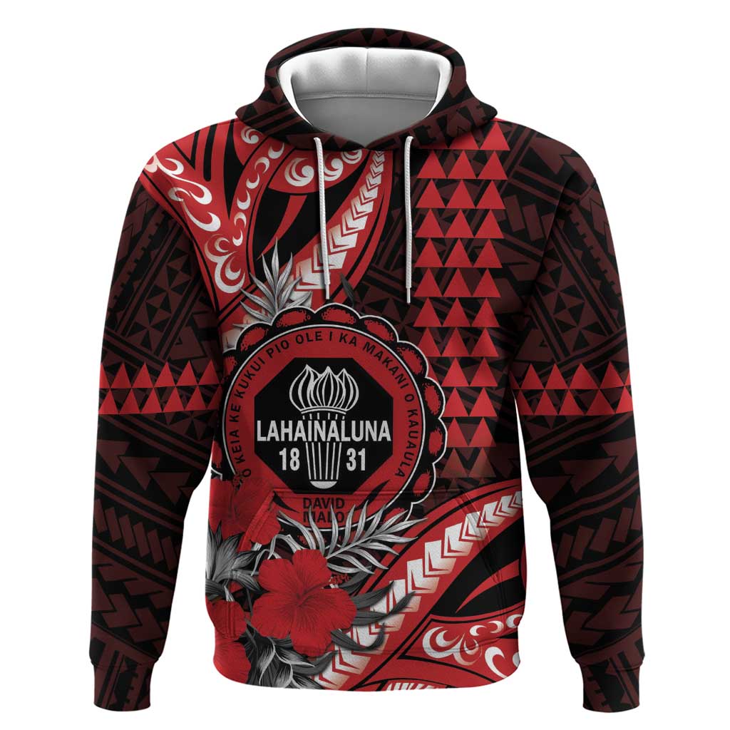 Personalized Hawaii Lahainaluna High School Hoodie Tribal Tattoo With Hibiscus Flowers LT05 Pullover Hoodie Red - Polynesian Pride