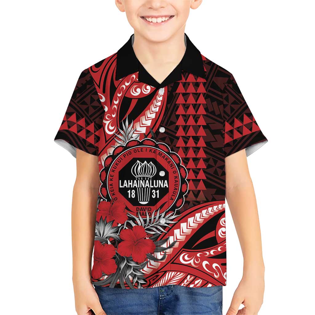 Personalized Hawaii Lahainaluna High School Kid Hawaiian Shirt Tribal Tattoo With Hibiscus Flowers LT05 Kid Red - Polynesian Pride