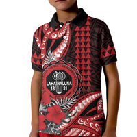 Personalized Hawaii Lahainaluna High School Kid Polo Shirt Tribal Tattoo With Hibiscus Flowers LT05 Kid Red - Polynesian Pride
