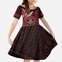 Personalized Hawaii Lahainaluna High School Kid Short Sleeve Dress Tribal Tattoo With Hibiscus Flowers LT05 KID Red - Polynesian Pride