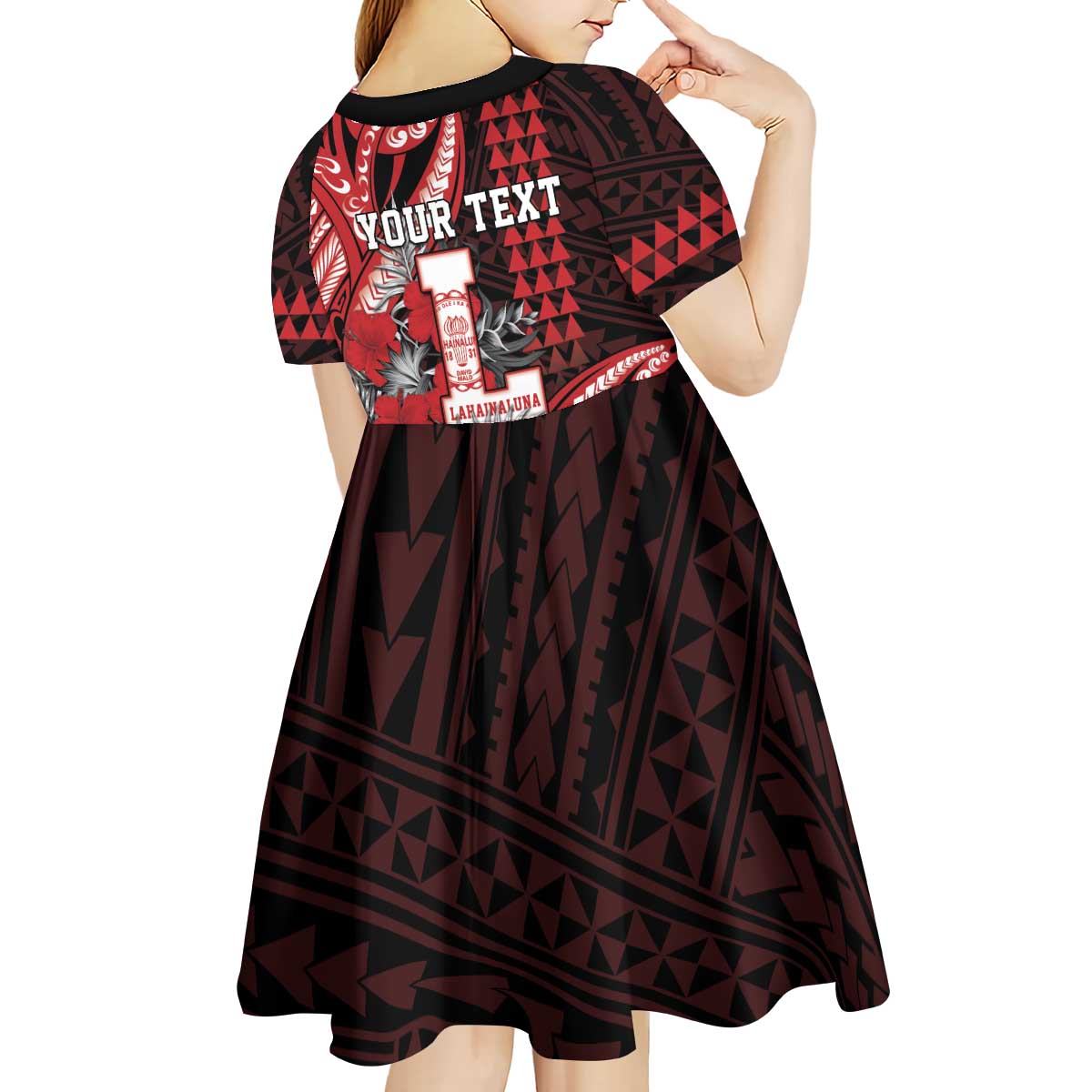 Personalized Hawaii Lahainaluna High School Kid Short Sleeve Dress Tribal Tattoo With Hibiscus Flowers LT05 - Polynesian Pride