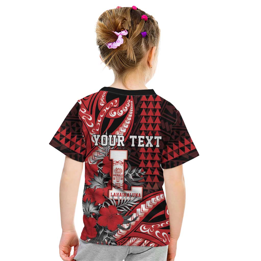 Personalized Hawaii Lahainaluna High School Kid T Shirt Tribal Tattoo With Hibiscus Flowers LT05 - Polynesian Pride