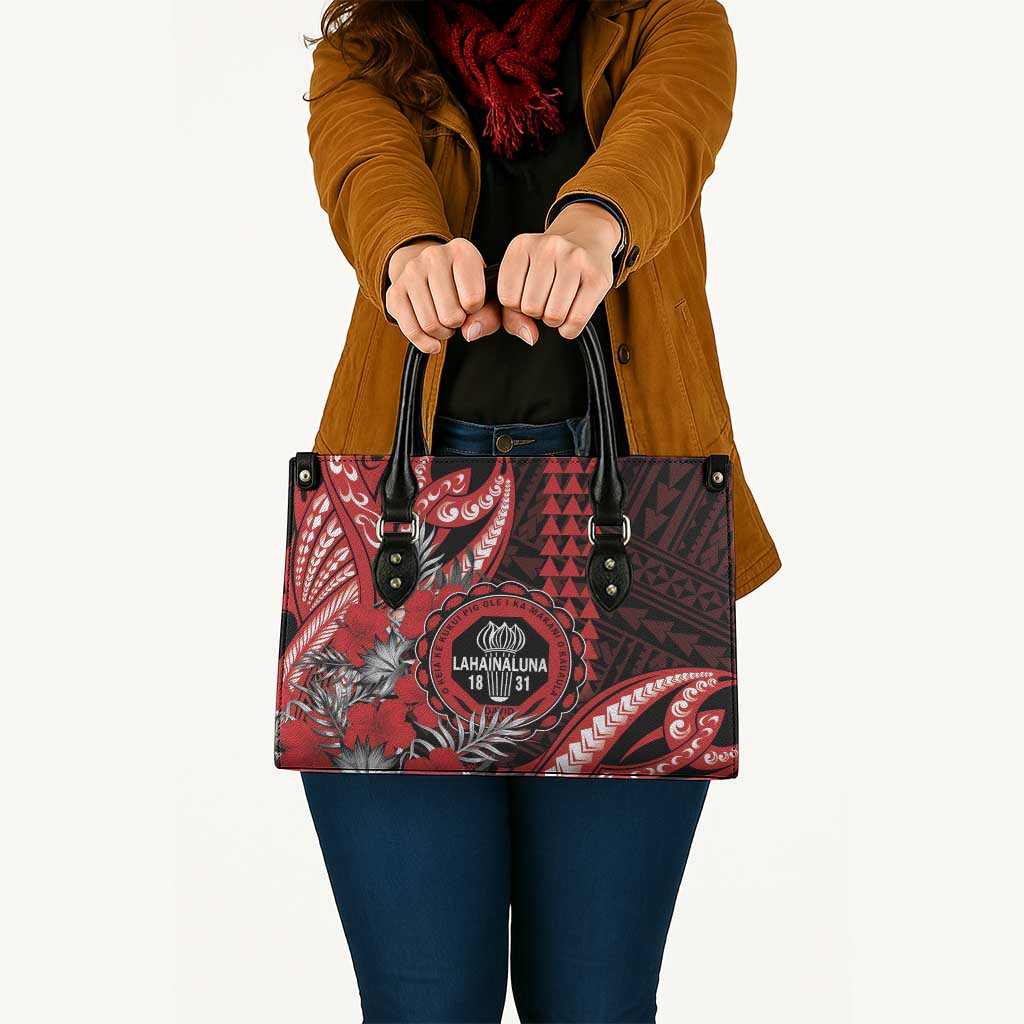Hawaii Lahainaluna High School Leather Bag Tribal Tattoo With Hibiscus Flowers