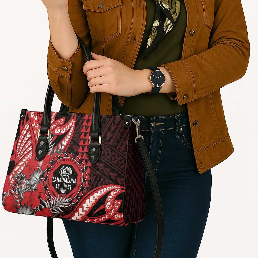 Hawaii Lahainaluna High School Leather Bag Tribal Tattoo With Hibiscus Flowers