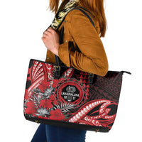 Hawaii Lahainaluna High School Leather Tote Bag Tribal Tattoo With Hibiscus Flowers LT05 Red - Polynesian Pride