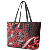 Hawaii Lahainaluna High School Leather Tote Bag Tribal Tattoo With Hibiscus Flowers LT05 - Polynesian Pride