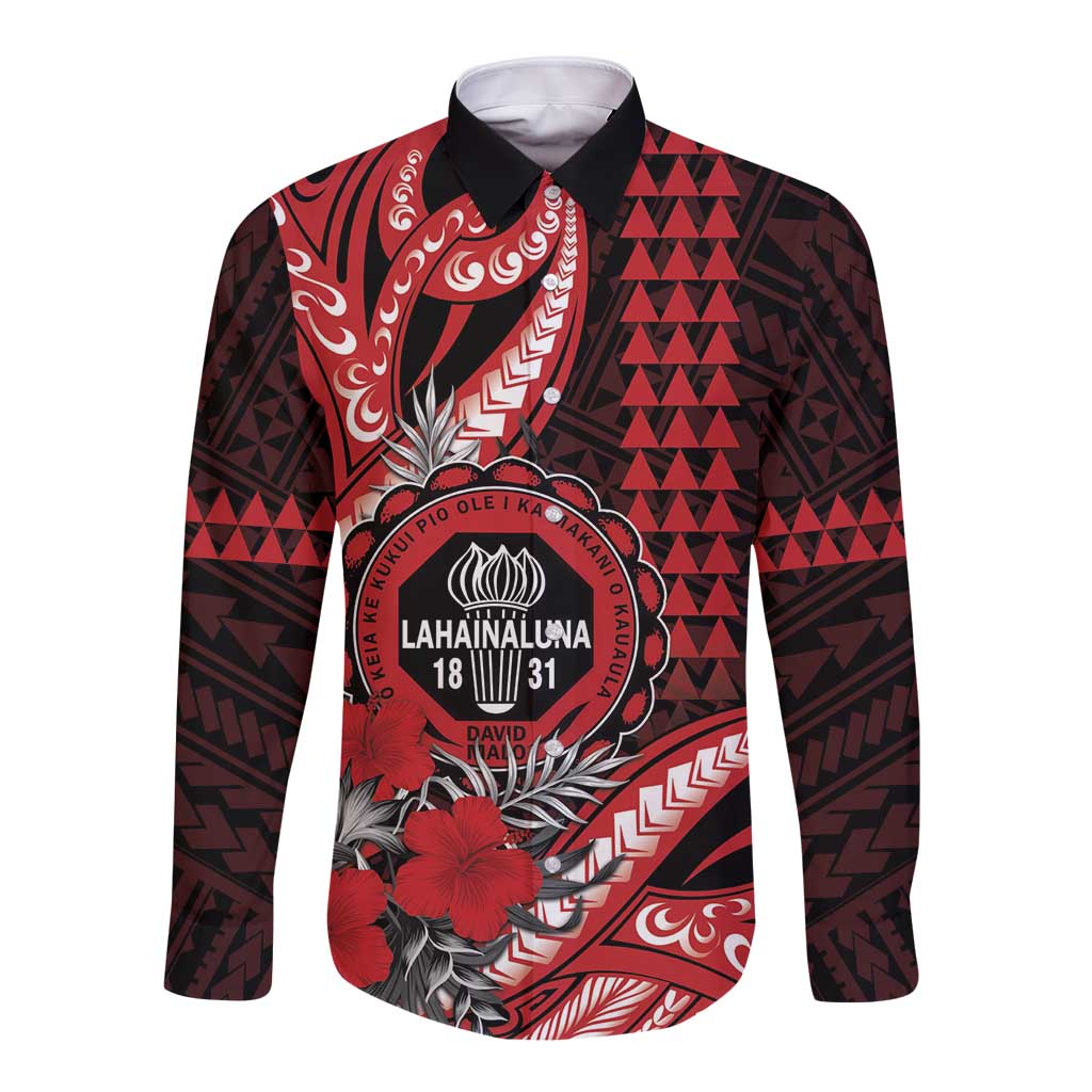 Personalized Hawaii Lahainaluna High School Long Sleeve Button Shirt Tribal Tattoo With Hibiscus Flowers