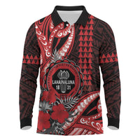 Personalized Hawaii Lahainaluna High School Long Sleeve Polo Shirt Tribal Tattoo With Hibiscus Flowers LT05 Red - Polynesian Pride