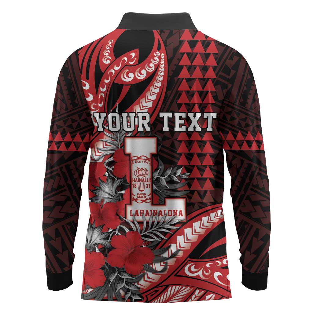 Personalized Hawaii Lahainaluna High School Long Sleeve Polo Shirt Tribal Tattoo With Hibiscus Flowers LT05 - Polynesian Pride