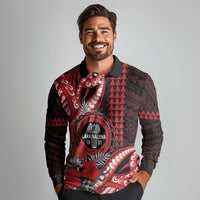Personalized Hawaii Lahainaluna High School Long Sleeve Polo Shirt Tribal Tattoo With Hibiscus Flowers LT05 - Polynesian Pride