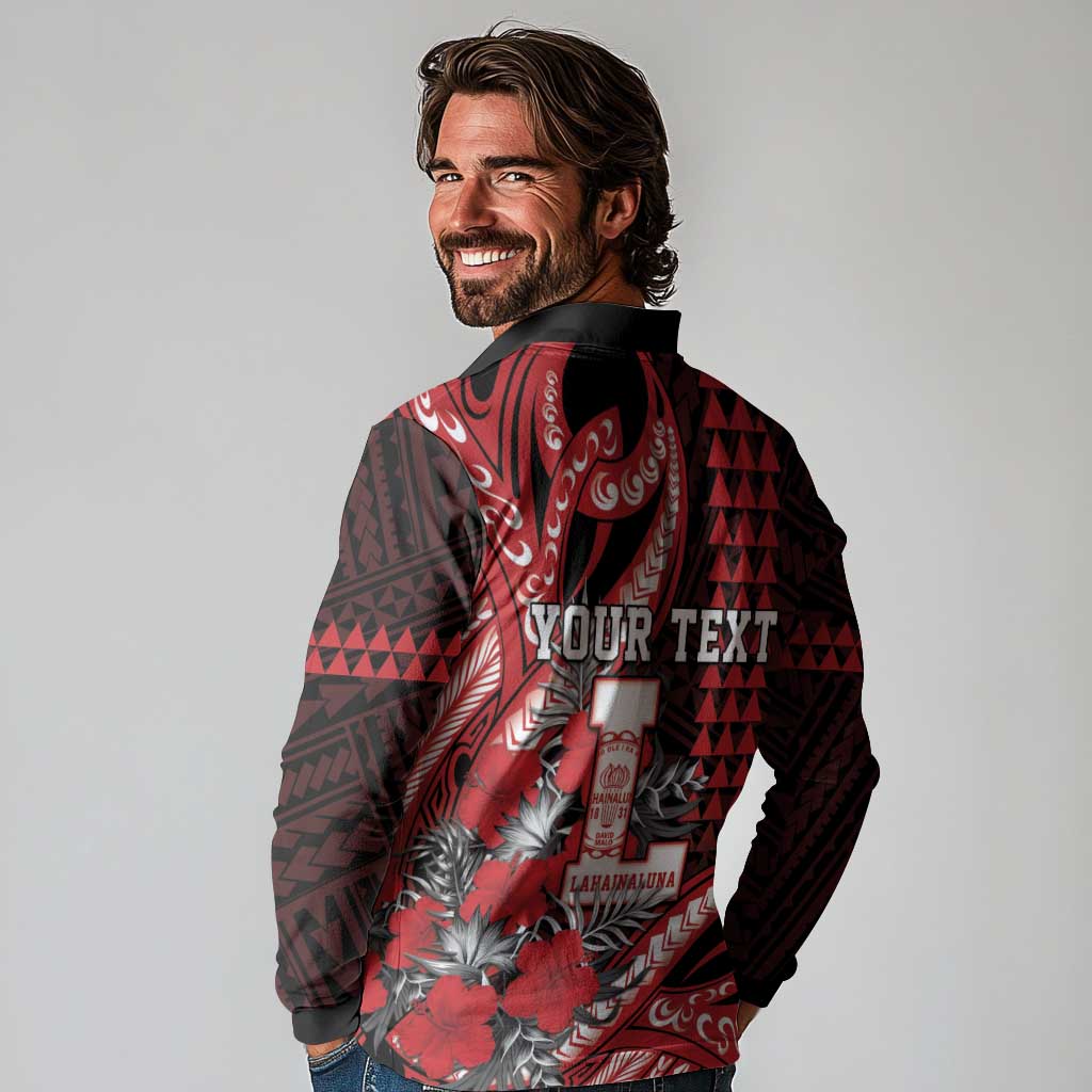 Personalized Hawaii Lahainaluna High School Long Sleeve Polo Shirt Tribal Tattoo With Hibiscus Flowers LT05 - Polynesian Pride