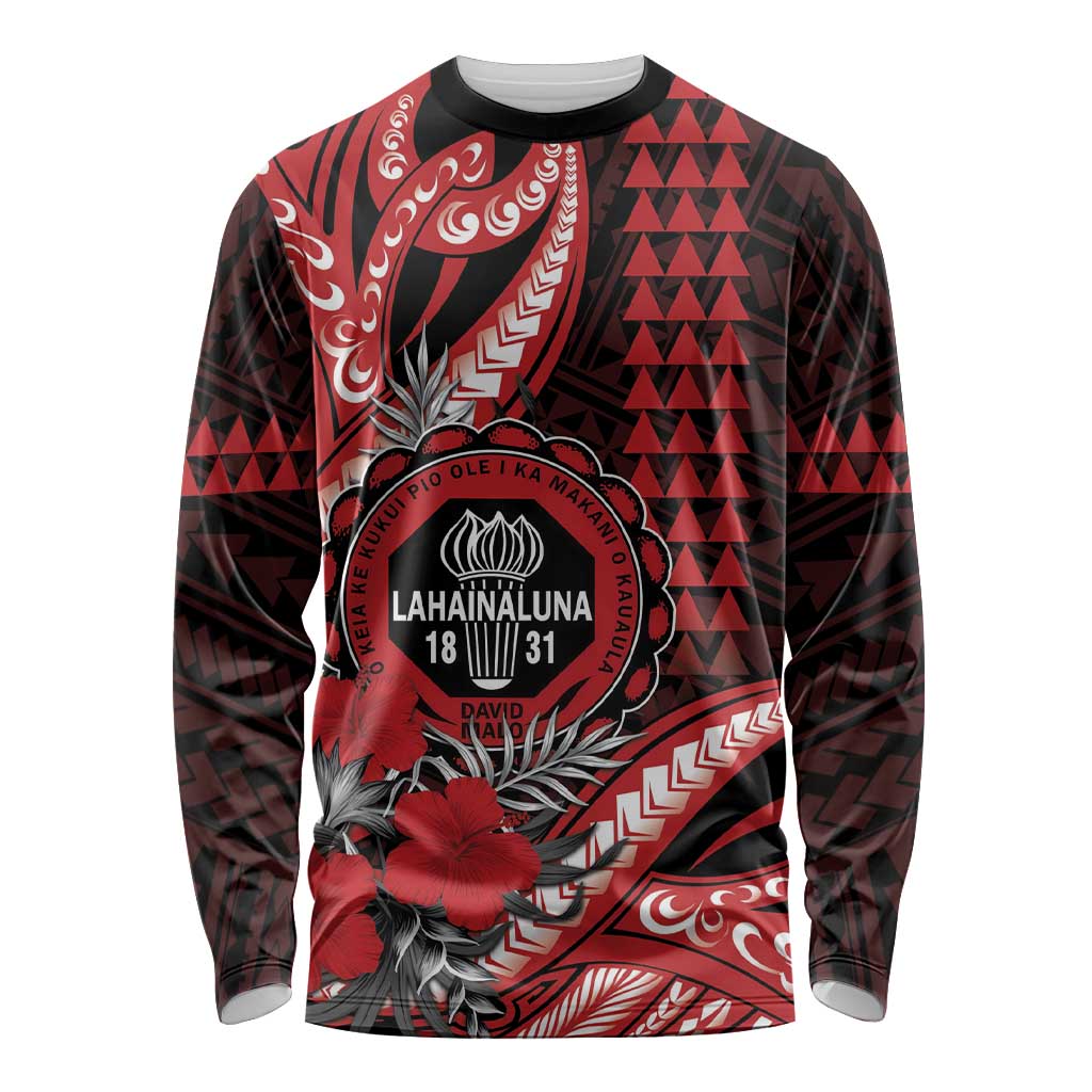 Personalized Hawaii Lahainaluna High School Long Sleeve Shirt Tribal Tattoo With Hibiscus Flowers