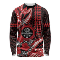 Personalized Hawaii Lahainaluna High School Long Sleeve Shirt Tribal Tattoo With Hibiscus Flowers LT05 Unisex Red - Polynesian Pride