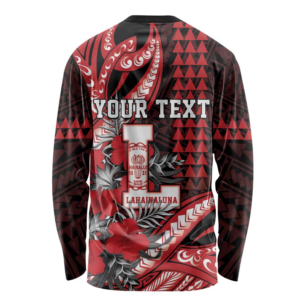 Personalized Hawaii Lahainaluna High School Long Sleeve Shirt Tribal Tattoo With Hibiscus Flowers LT05 - Polynesian Pride
