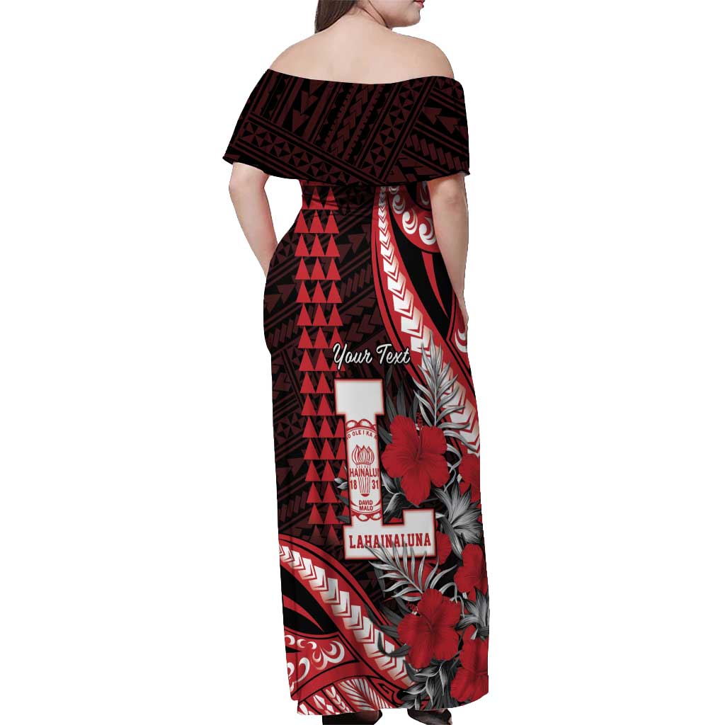 Personalized Hawaii Lahainaluna High School Off Shoulder Maxi Dress Tribal Tattoo With Hibiscus Flowers LT05 - Polynesian Pride
