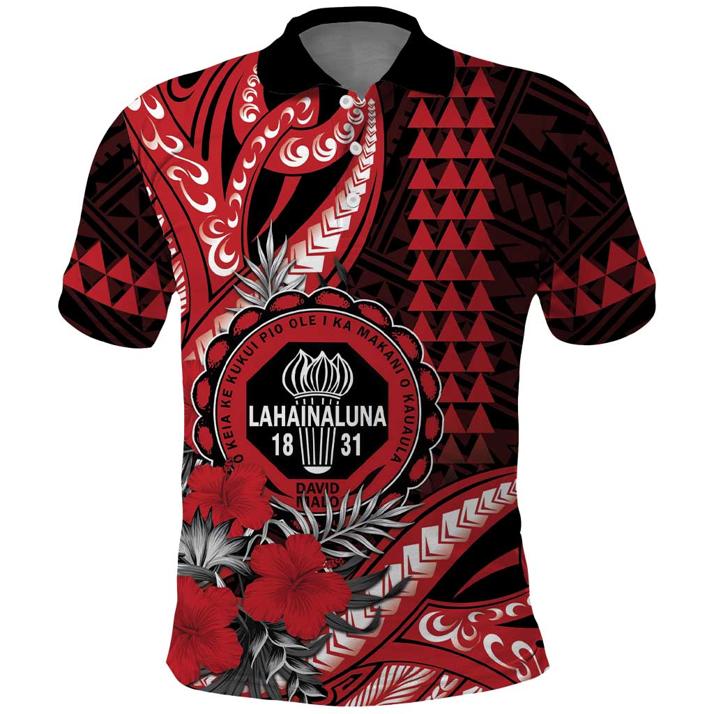 Personalized Hawaii Lahainaluna High School Polo Shirt Tribal Tattoo With Hibiscus Flowers LT05 Red - Polynesian Pride
