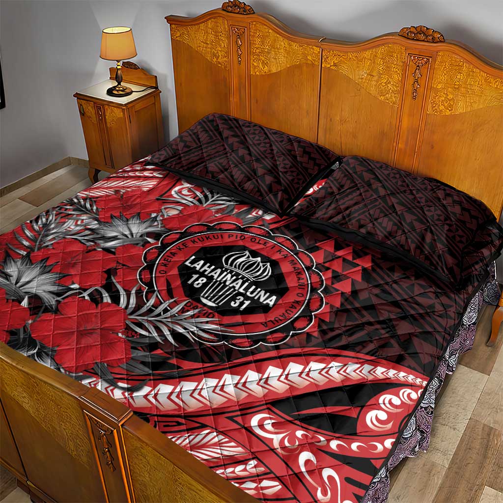 Hawaii Lahainaluna High School Quilt Bed Set Tribal Tattoo With Hibiscus Flowers