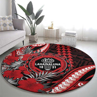 Hawaii Lahainaluna High School Round Carpet Tribal Tattoo With Hibiscus Flowers