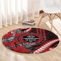 Hawaii Lahainaluna High School Round Carpet Tribal Tattoo With Hibiscus Flowers
