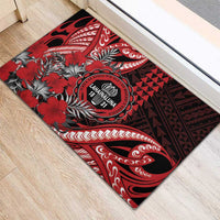 Hawaii Lahainaluna High School Rubber Doormat Tribal Tattoo With Hibiscus Flowers