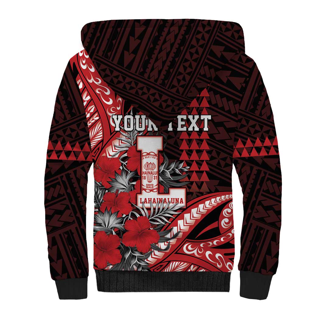 Personalized Hawaii Lahainaluna High School Sherpa Hoodie Tribal Tattoo With Hibiscus Flowers LT05 - Polynesian Pride