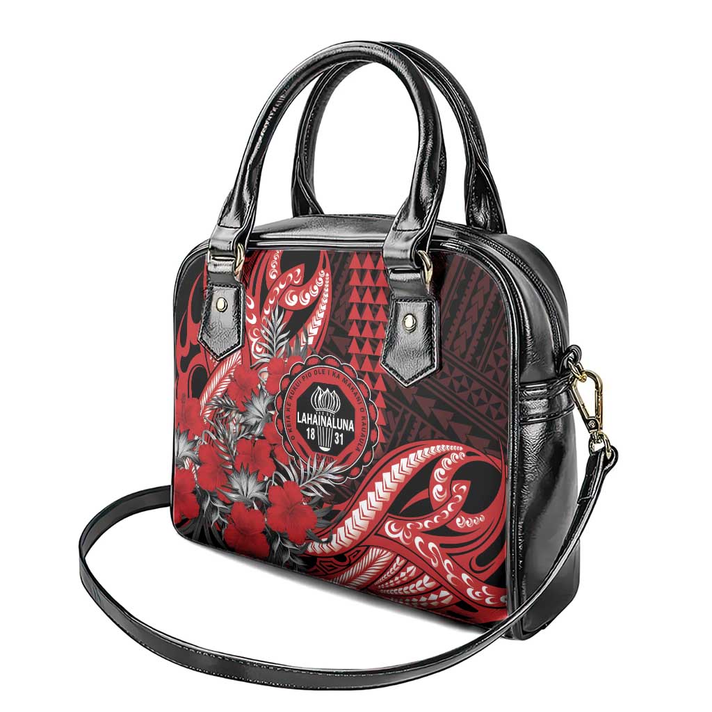 Hawaii Lahainaluna High School Shoulder Handbag Tribal Tattoo With Hibiscus Flowers