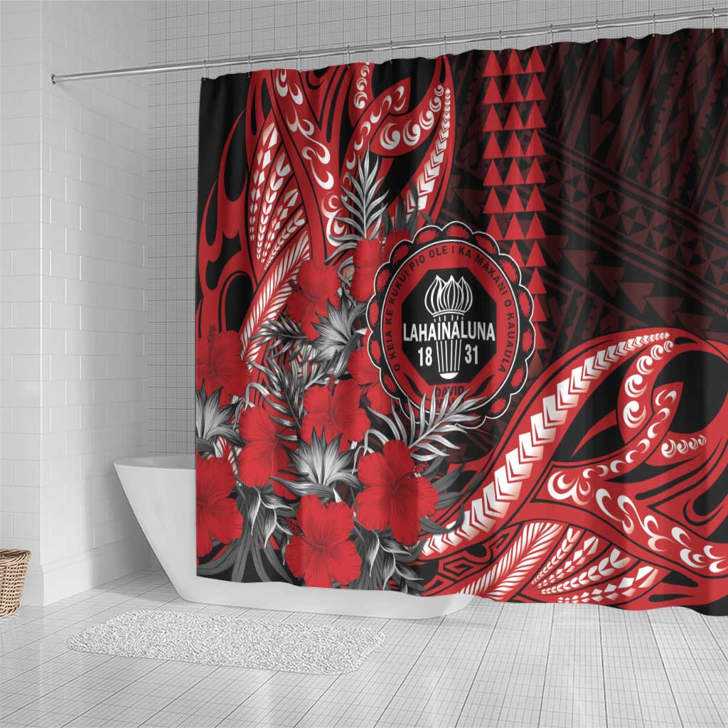 Hawaii Lahainaluna High School Shower Curtain Tribal Tattoo With Hibiscus Flowers LT05 - Polynesian Pride