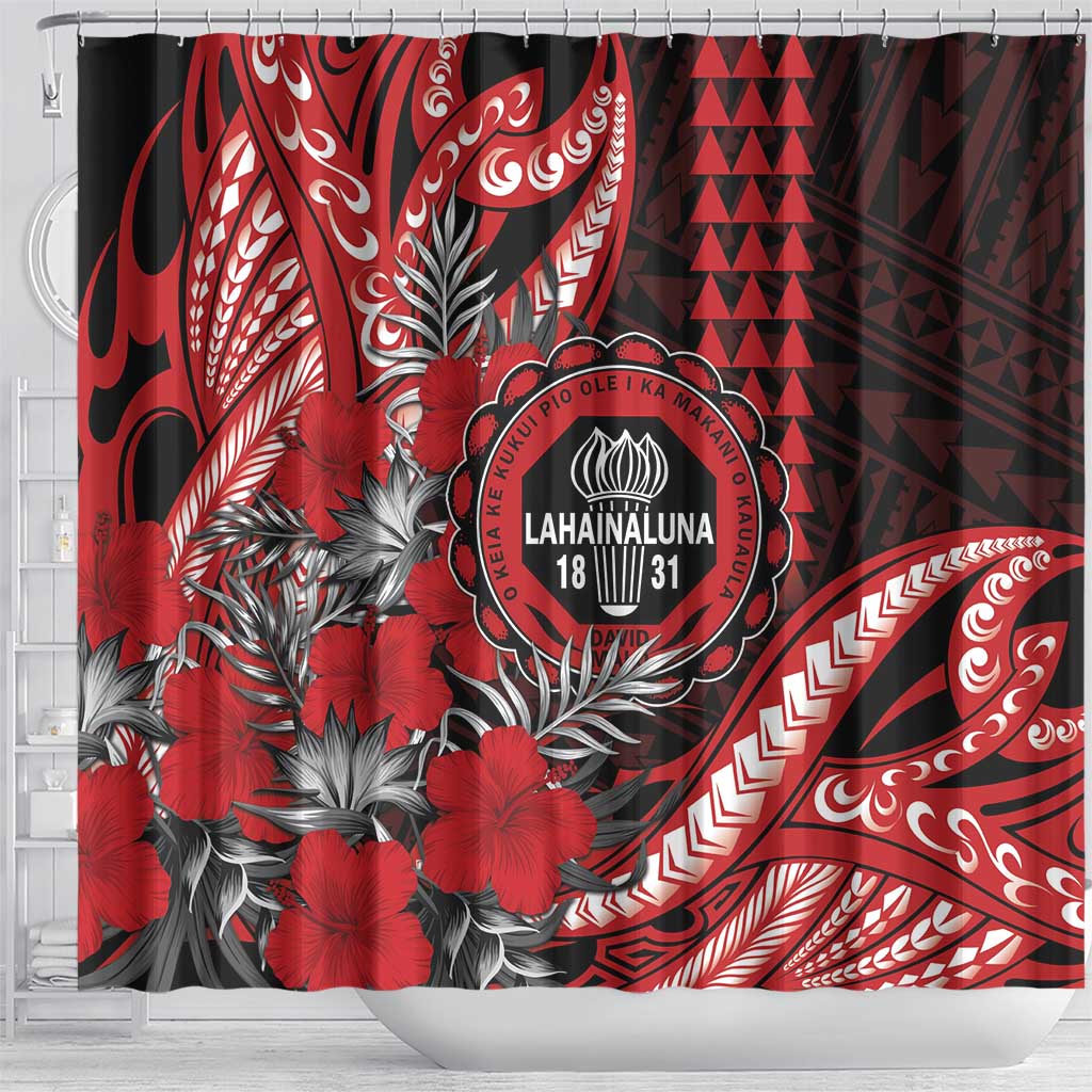 Hawaii Lahainaluna High School Shower Curtain Tribal Tattoo With Hibiscus Flowers LT05 - Polynesian Pride