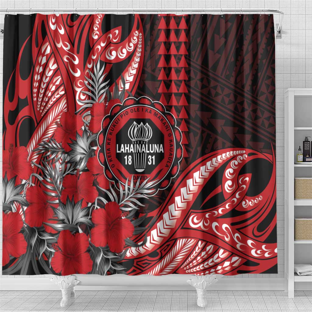 Hawaii Lahainaluna High School Shower Curtain Tribal Tattoo With Hibiscus Flowers LT05 - Polynesian Pride