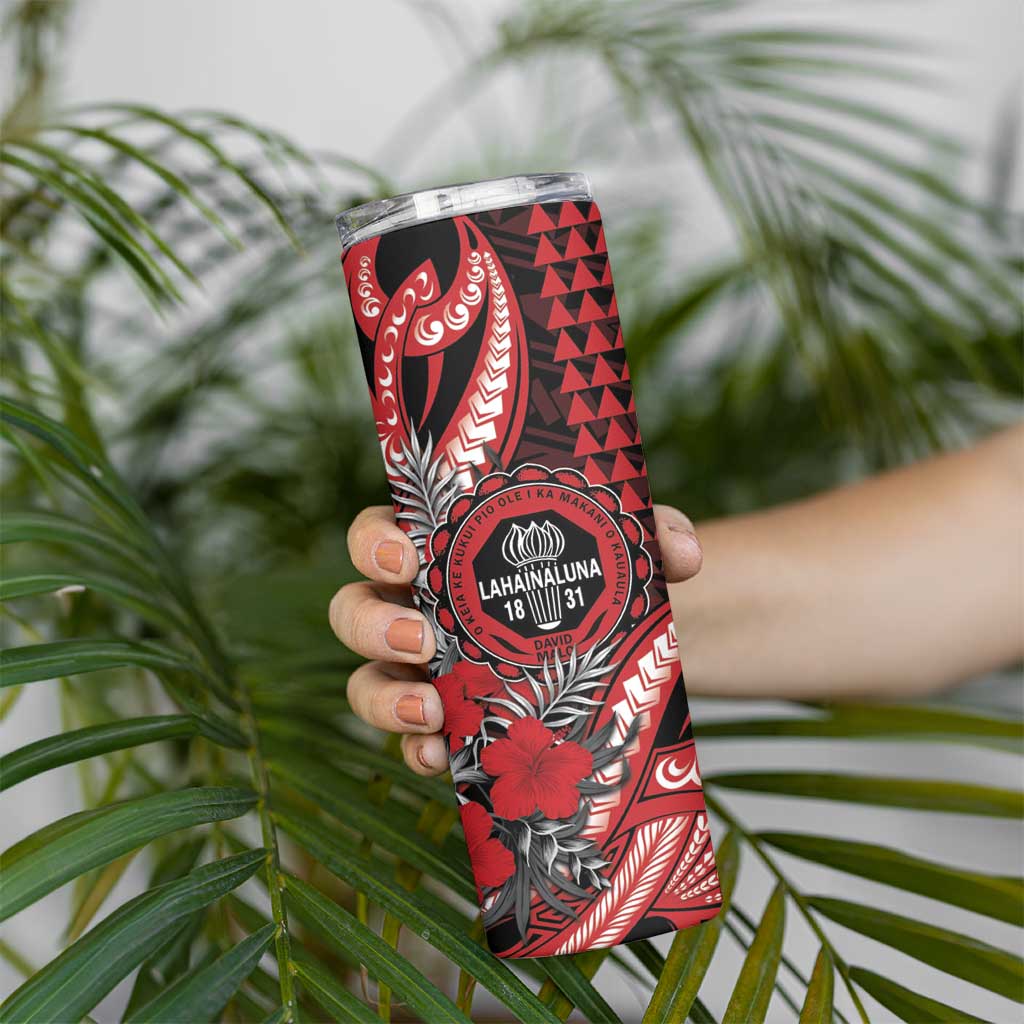 Personalized Hawaii Lahainaluna High School Skinny Tumbler Tribal Tattoo With Hibiscus Flowers LT05 - Polynesian Pride
