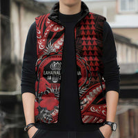 Personalized Hawaii Lahainaluna High School Sleeveless Puffer Jacket Tribal Tattoo With Hibiscus Flowers